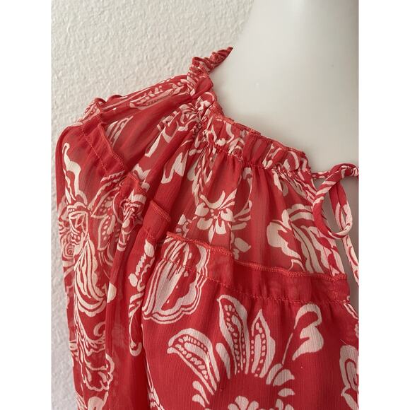 Evereve Top Women Blouse Pullover Floral Multicolor Tie Neck Shirt - Picture 3 of 12